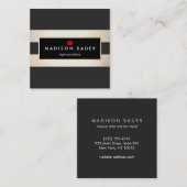 Modern Goud Zwart Gestreept Schoonheidssalon Vierkante Visitekaartje (Voorkant / Achterkant)