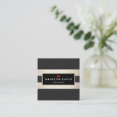 Modern Goud Zwart Gestreept Schoonheidssalon Vierkante Visitekaartje (Staand voorkant)