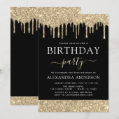 Modern Goud Zwart Glitter Any Age Verjaardag Kaart (Voorkant / Achterkant)