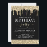 Modern Goud Zwart Glitter Any Age Verjaardag Kaart<br><div class="desc">Goud en Zwart Sparkly Dripping Glitter Custom Any Age (13th, 16th, 18th, 21st, 30th, 40th, 50th, 60th) Uitnodiging voor verjaardagsfeestje . Dit is de perfecte (dertien, zestien, achttien, eenentwintig, dertig, veertig, vijftig of zestig) Leuke en Trendy Verjaardagsuitnodiging voor een Modern Elegant Gold Glitter Sparkle Girly Verjaardagsfeest. Neem contact op met...</div>
