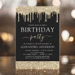 Modern Goud Zwart Glitter Any Age Verjaardag Kaart<br><div class="desc">Goud en Zwart Sparkly Dripping Glitter Custom Any Age (13th, 16th, 18th, 21st, 30th, 40th, 50th, 60th) Uitnodiging voor verjaardagsfeestje . Dit is de perfecte (dertien, zestien, achttien, eenentwintig, dertig, veertig, vijftig of zestig) Leuke en Trendy Verjaardagsuitnodiging voor een Modern Elegant Gold Glitter Sparkle Girly Verjaardagsfeest. Neem contact op met...</div>