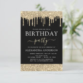 Modern Goud Zwart Glitter Any Age Verjaardag Kaart (Staand voorkant)