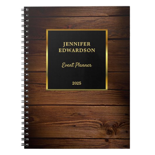 Modern goud zwart hout professionele bedrijf notitieboek (Voorkant)