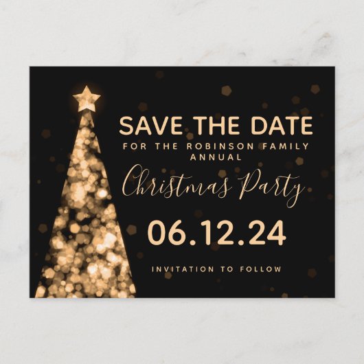 Modern Goud & Zwart Kerstfeest Save The Date Aankondigingskaart (Voorkant)