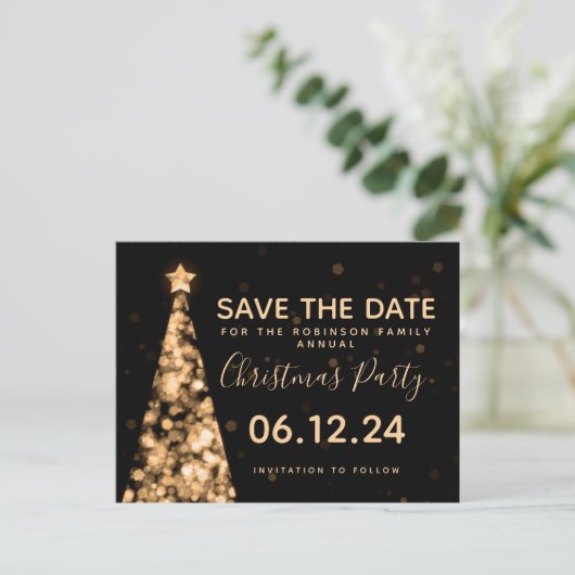 Modern Goud & Zwart Kerstfeest Save The Date Aankondigingskaart (Staand voorkant)