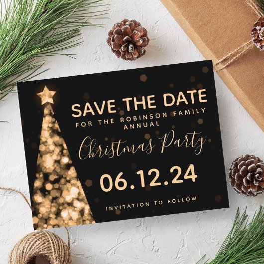 Modern Goud & Zwart Kerstfeest Save The Date Aankondigingskaart