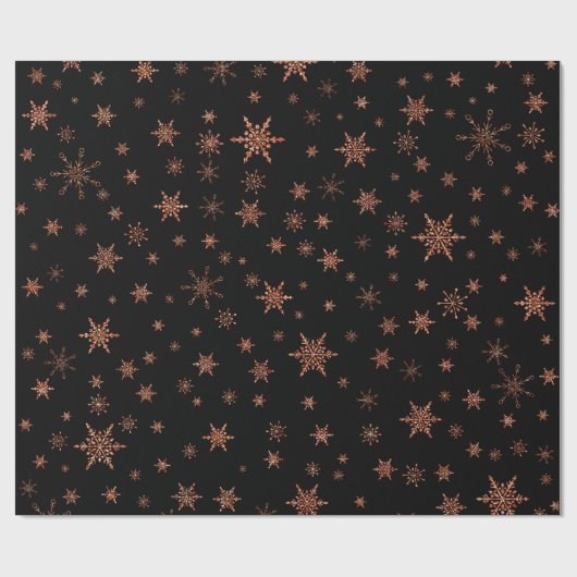 Modern Goud Zwart Kerstmis Sneeuwvlokken Glitter Cadeaupapier (Vlak)