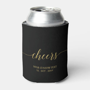 Modern Goud & Zwart Lettering Cheers Party Favor Blikjeskoeler