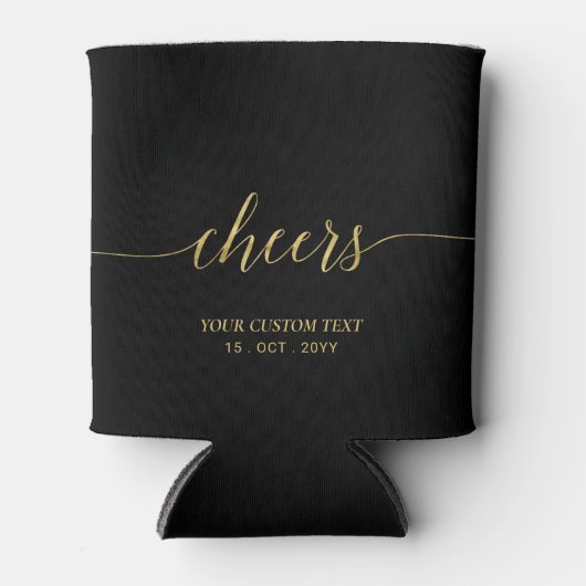 Modern Goud & Zwart Lettering Cheers Party Favor Blikjeskoeler (Voorkant)