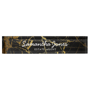 Modern Goud Zwart Marmer Classic Gepersonaliseerd Naambordje