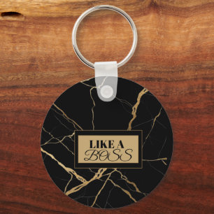 Modern goud & zwart marmer Minimalistische luxe  Sleutelhanger