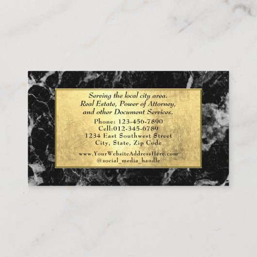 Modern Goud Zwart Marmer Notaris Service Visitekaartje (Achterkant)
