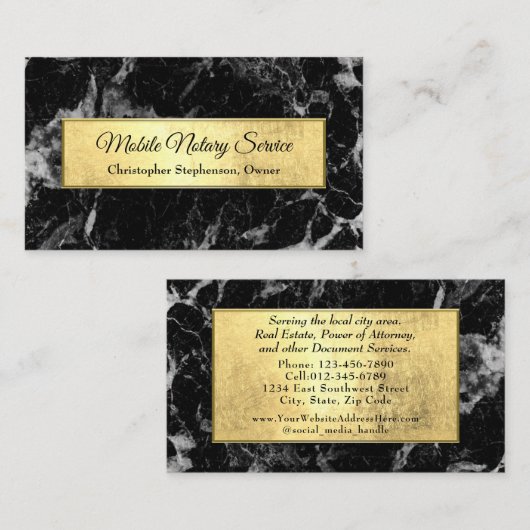 Modern Goud Zwart Marmer Notaris Service Visitekaartje (Voorkant / Achterkant)