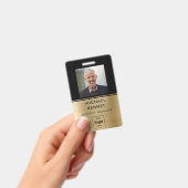 Modern Goud Zwart Medewerker Foto ID Badge (Handheld)