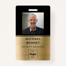 Modern Goud Zwart Medewerker Foto ID Badge
