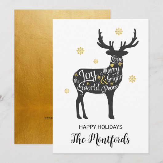 Modern Goud Zwart Minimaal Kerstmis Groet Feestdagenkaart (Voorkant / Achterkant)