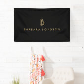 Modern Goud/Zwart Monogram Logo Spandoek (Insitu)