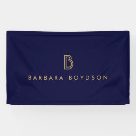  Modern Goud/Zwart Monogram Logo Spandoek