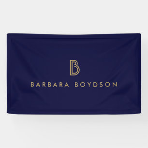 Modern Goud/Zwart Monogram Logo Spandoek