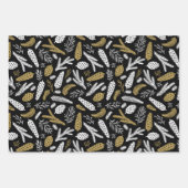 Modern Goud Zwart Patridge Pine Cones Botanisch Inpakpapier Vel (Voorkant 3)