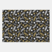 Modern Goud Zwart Patridge Pine Cones Botanisch Inpakpapier Vel (Voorkant 2)