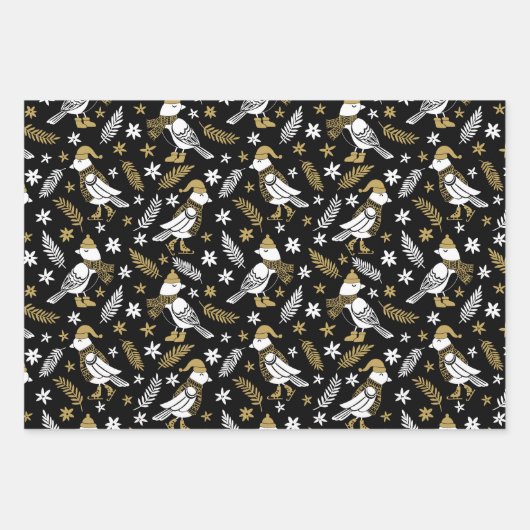 Modern Goud Zwart Patridge Pine Cones Botanisch Inpakpapier Vel (Voorkant)
