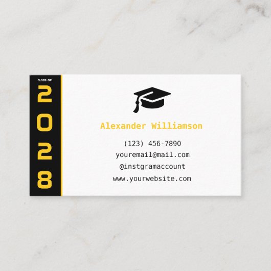 Modern Goud Zwart QR Code Afstuderen Naam Kaart Contactkaartje (Voorkant)