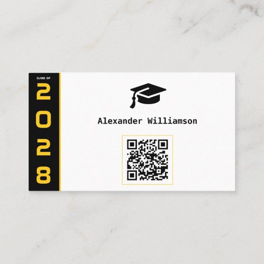 Modern Goud Zwart QR Code Afstuderen Naam Kaart Contactkaartje (Achterkant)