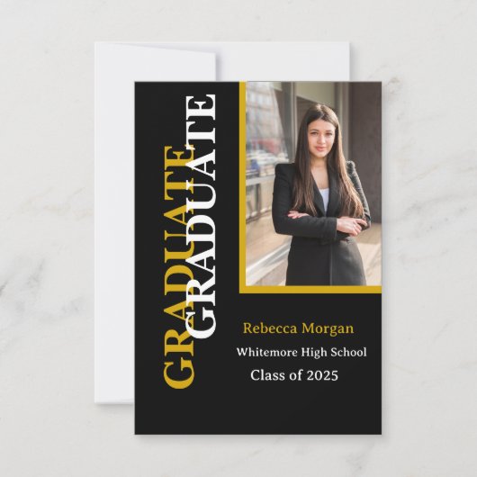 Modern Goud Zwart QR code Foto Afstuderen Kaart (Voorkant)