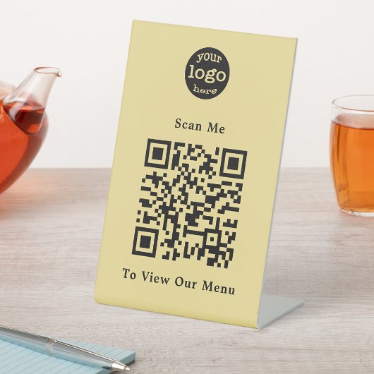Modern Goud Zwart QR Code Restaurant Menu Logo Reclamebord Met Voetstuk