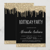 Modern Goud Zwart Sparkle Glitter Any Age Verjaard Kaart (Voorkant / Achterkant)