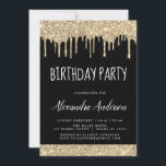 Modern Goud Zwart Sparkle Glitter Any Age Verjaard Kaart<br><div class="desc">Zwart en Goud Sparkly Dripping Glitter Custom Any Age (13th, 16th, 18th, 21st, 30th, 40th, 50th, 60th) Verjaardagsfeestuitnodiging. Dit is de perfecte Fun en Trendy Verjaardagsuitnodiging voor een Modern Elegant (dertien, zestien, achttien, eenentwintig, dertig, veertig, vijftig, zestig of zeventig) Glitter Sparkle Girly Verjaardagsfeest. Neem contact op met de ontwerper voor...</div>