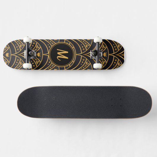 Modern Goud Zwart Stijlvol Elegant Monogram Custom Persoonlijk Skateboard (Horizontaal)