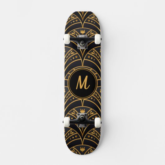 Modern Goud Zwart Stijlvol Elegant Monogram Custom Persoonlijk Skateboard (Voorkant)