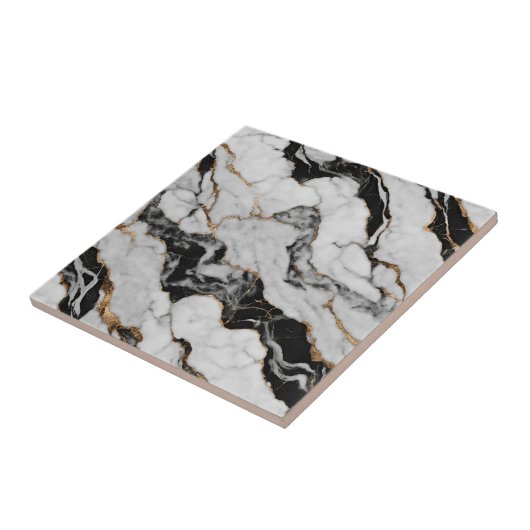 Modern Goud Zwart Wit Faux Marmer Tegeltje (Zijkant)