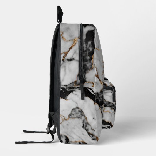 Modern Goud Zwart Wit Marmer Bedrukte Rugzak (Links)