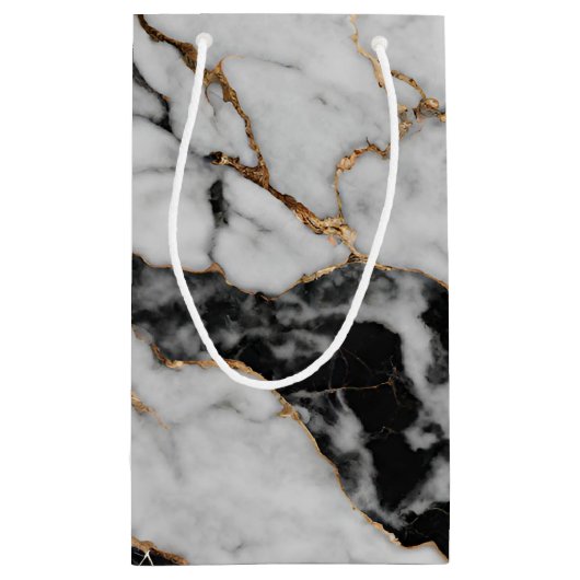 Modern Goud Zwart-Wit Marmer Klein Cadeauzakje (Achterkant)