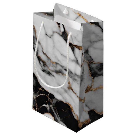 Modern Goud Zwart-Wit Marmer Klein Cadeauzakje (Voorkant Gekanteld)