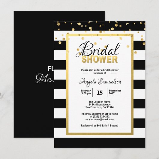 Modern Goud Zwart Wit Strepen Vrijgezellenfeest Kaart (Voorkant / Achterkant)