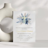 modern goudblauw bloembrein folie uitnodiging