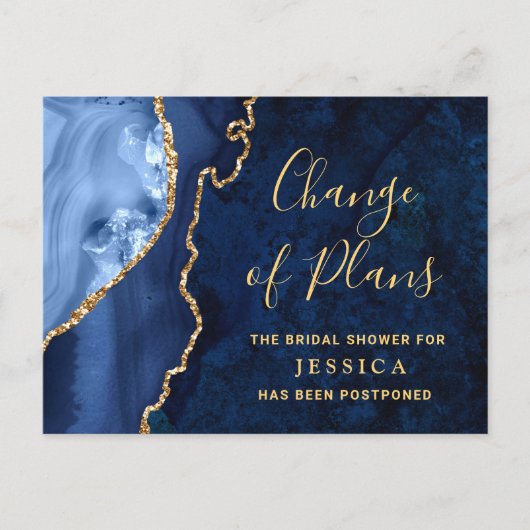 Modern goudblauw marmer Vrijgezellenfeest uitgeste Briefkaart (Voorkant)