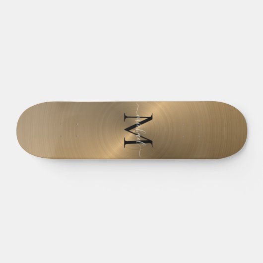 Modern goudborsgeborsteld metaal monogram persoonlijk skateboard (Horizontaal)