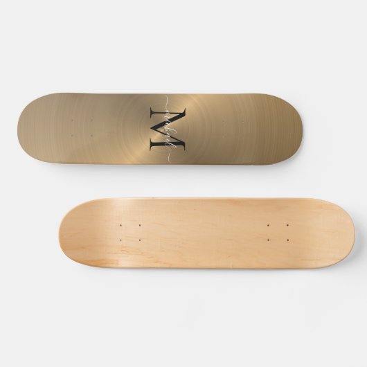 Modern goudborsgeborsteld metaal monogram persoonlijk skateboard (Horizontaal)