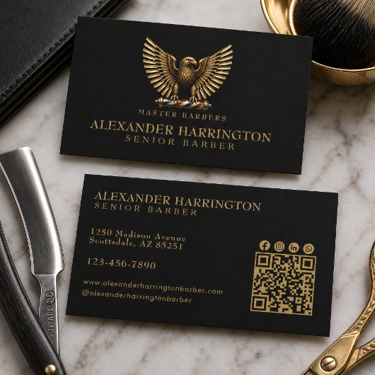 Modern Gouden Adelaar Kapperszaak Logo Kapper Visitekaartje