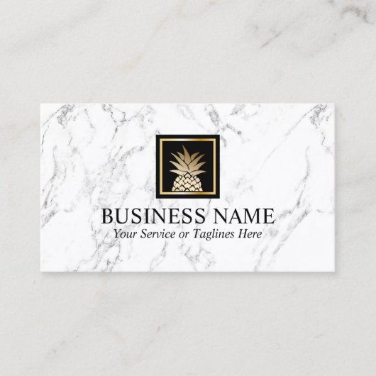Modern Gouden Ananas Logo Trendy Wit Marmer Visitekaartje (Voorkant)