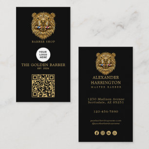 Modern Gouden Bever Kapperszaak Logo Qr Code Visitekaartje