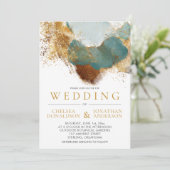 Modern Gouden Brons Blauwgroen Gouden Tekst Trouwe Kaart (Staand voorkant)