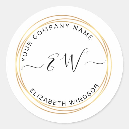 Modern gouden cirkel monogram logo ronde sticker (Voorkant)