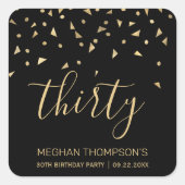 Modern Gouden Confetti 30e Verjaardag Vierkante Sticker (Voorkant)
