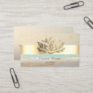 Modern gouden confetti, streep, blauw, Lotus  Visitekaartje